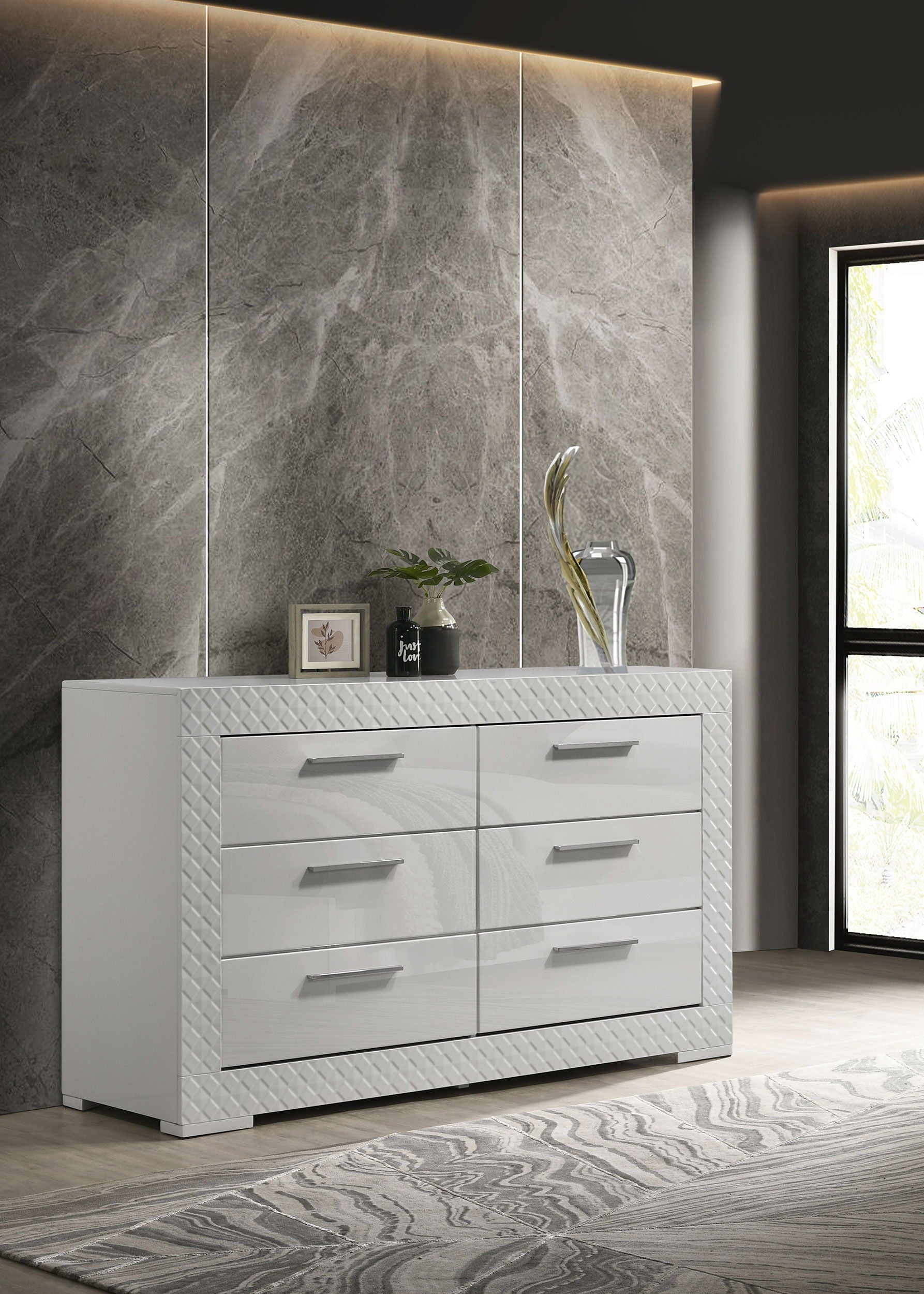 Coaster Fine Furniture Ives - 6-Drawer Dresser Cabinet - White High Gloss | Meri Furniture
