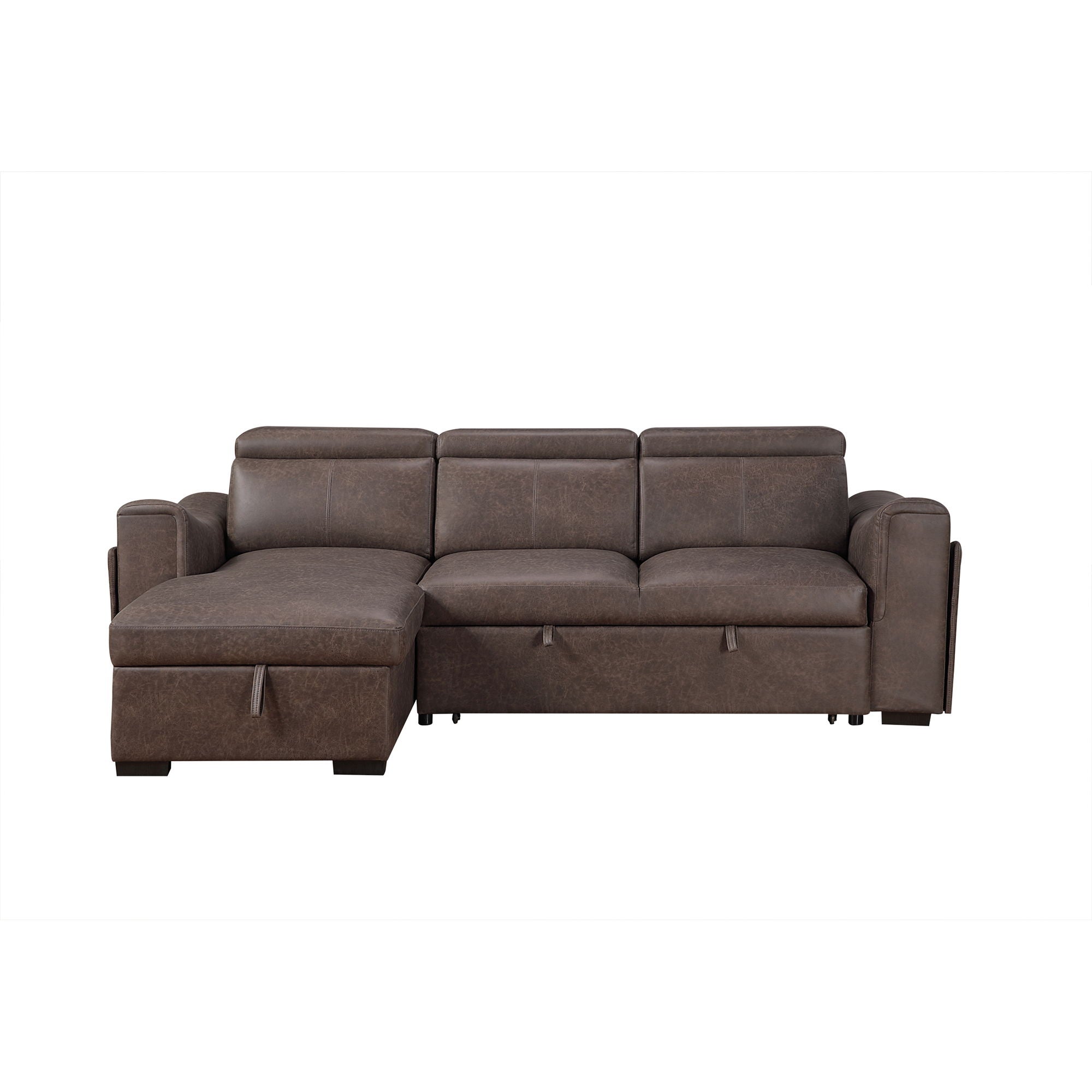 Bruno - Pull Out Complete Sofa Bed With Storage Chaise - Brown