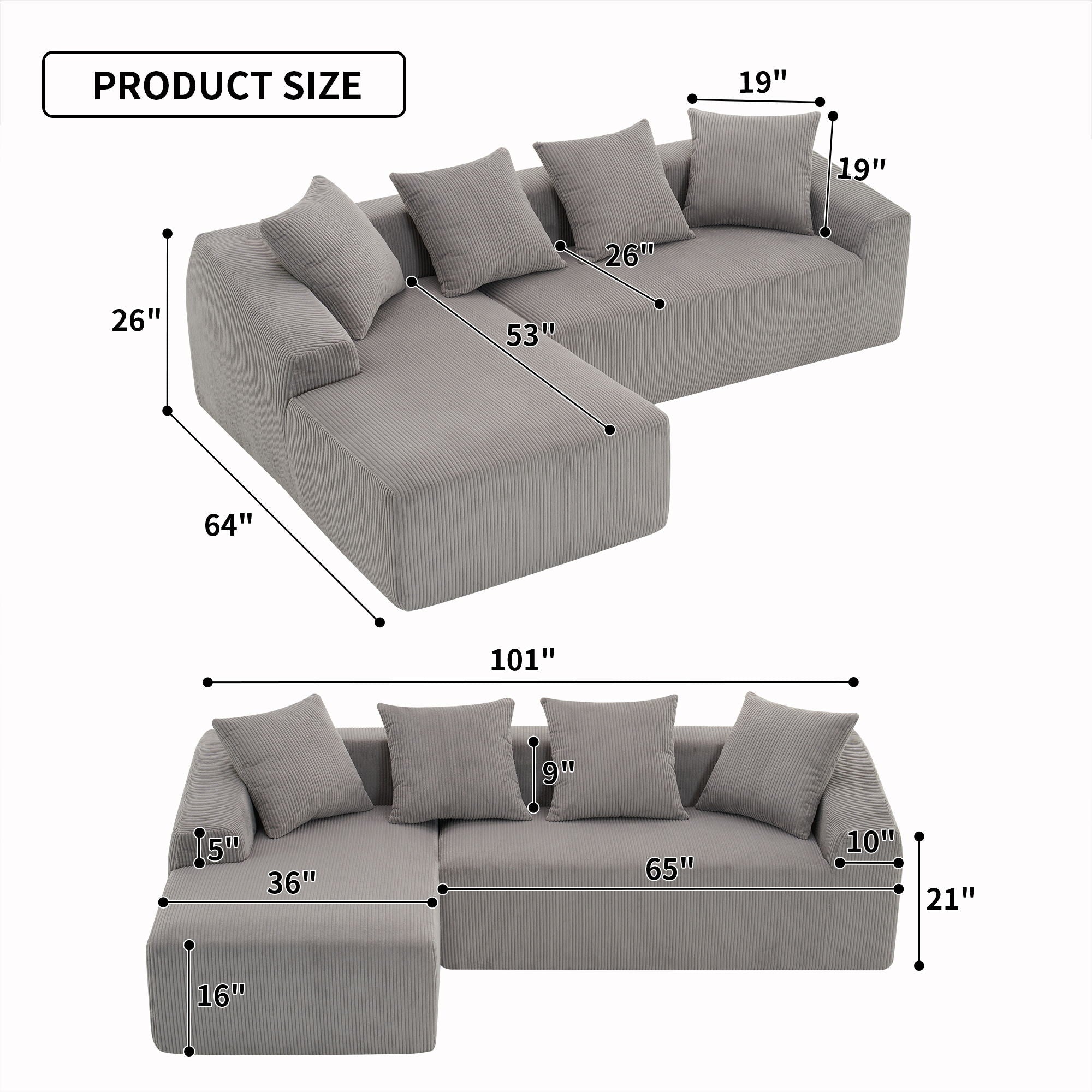 Combined 3 Seater Sofa With 4 Pillows