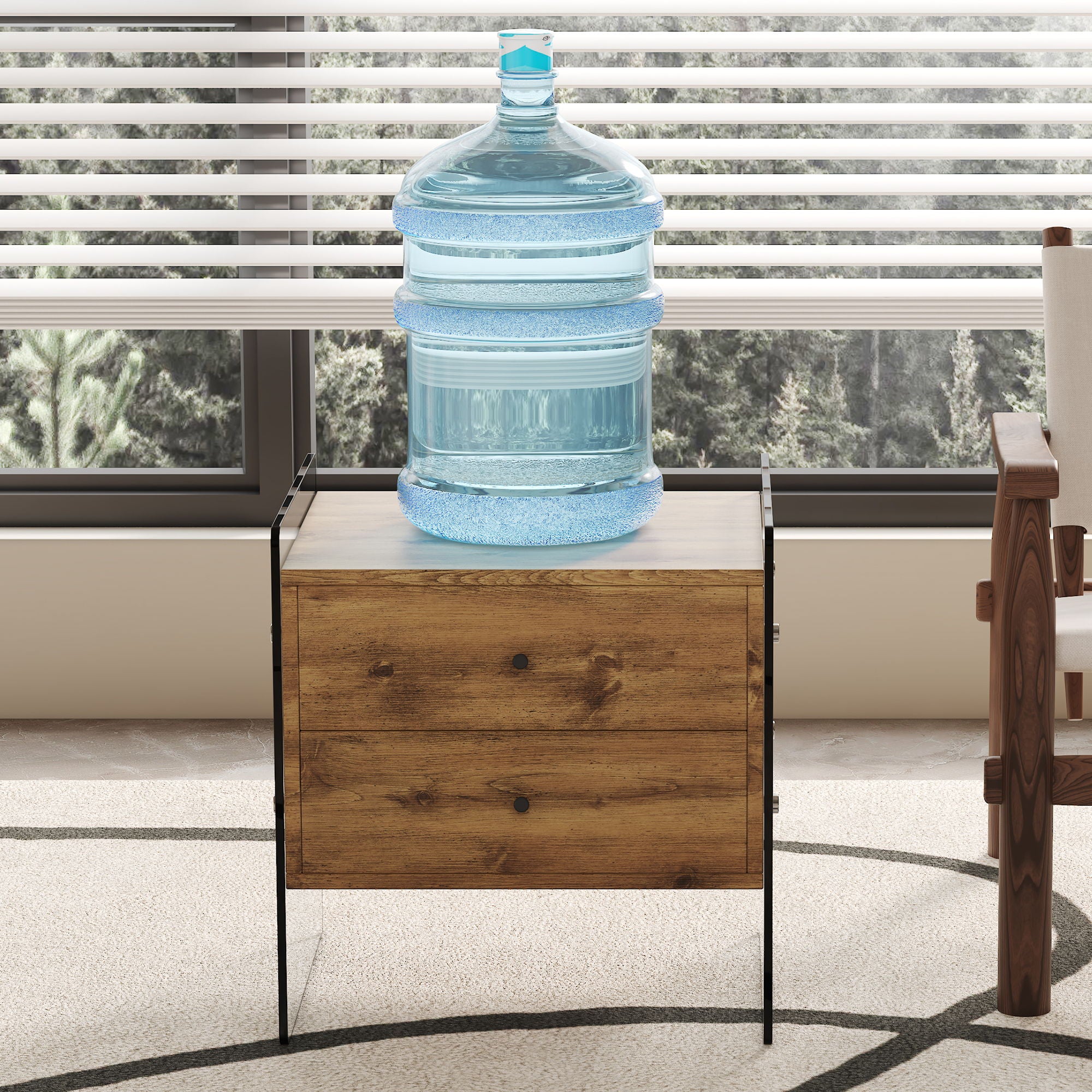 Double Drawer Bedside Table - Wood