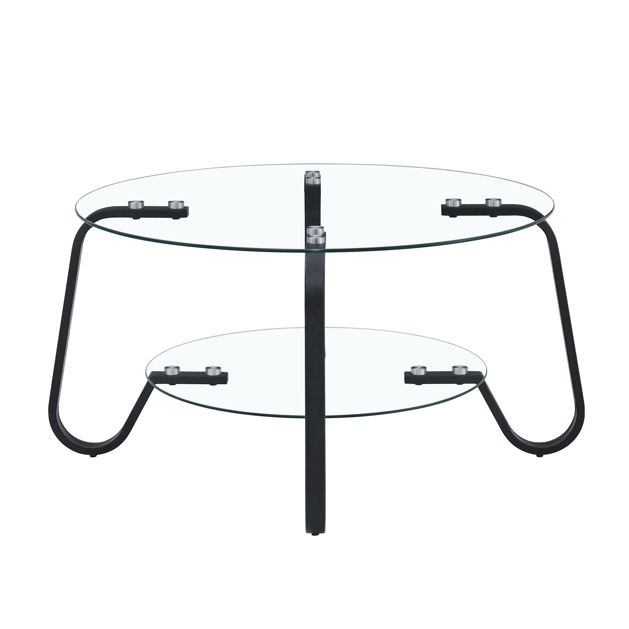 Retro Minimalist Style Metal Frame Double Layer Tempered Glass Coffee Table