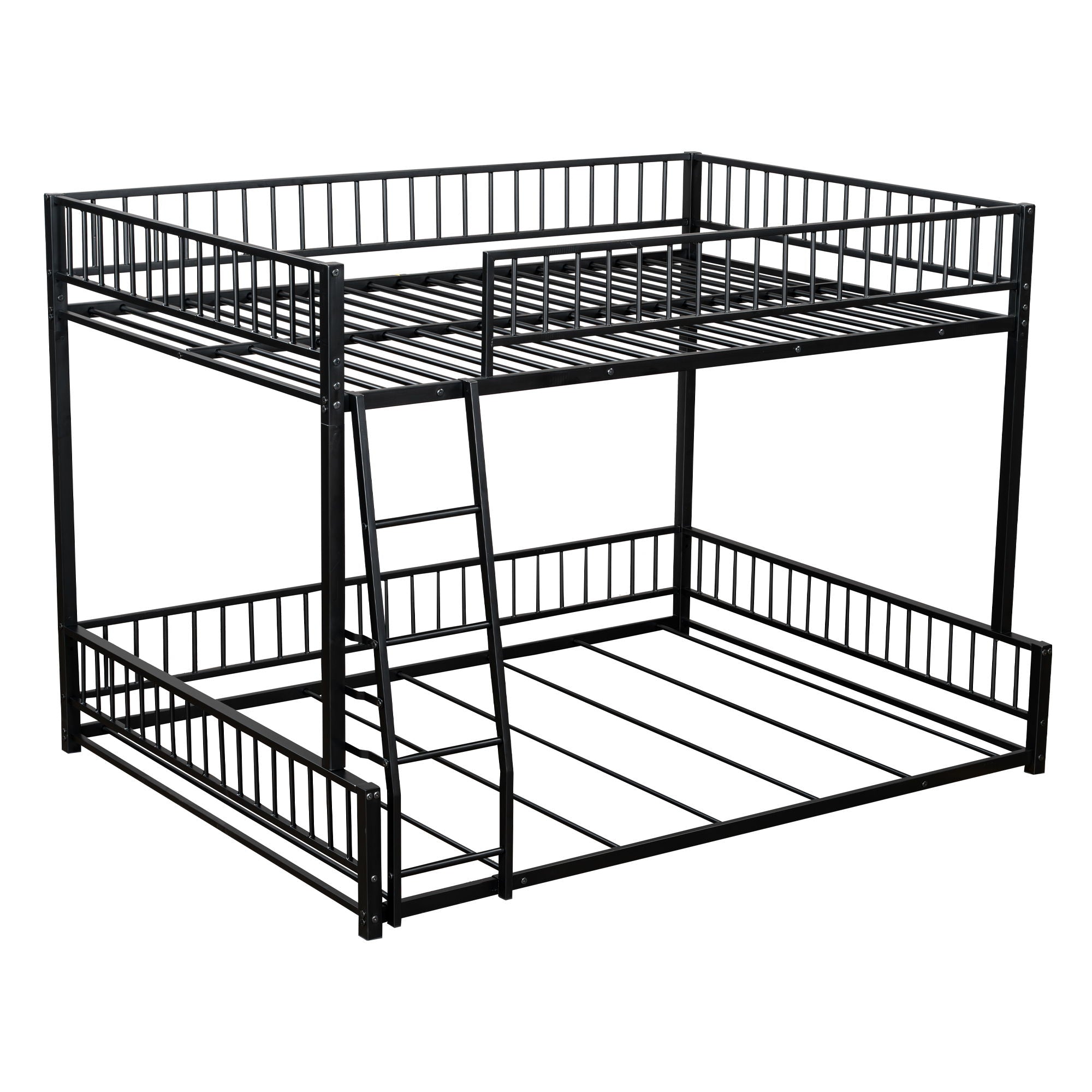 Bunk Bed Frame With Ladder And Safety Guardrails
