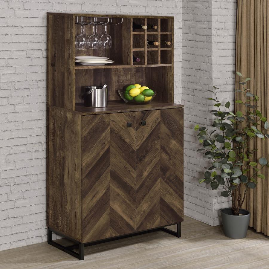 Coaster Fine Furniture Mendoza - 2 Door Home Bar Cabinet Wine Storage - Rustic Oak | Meri Furniture