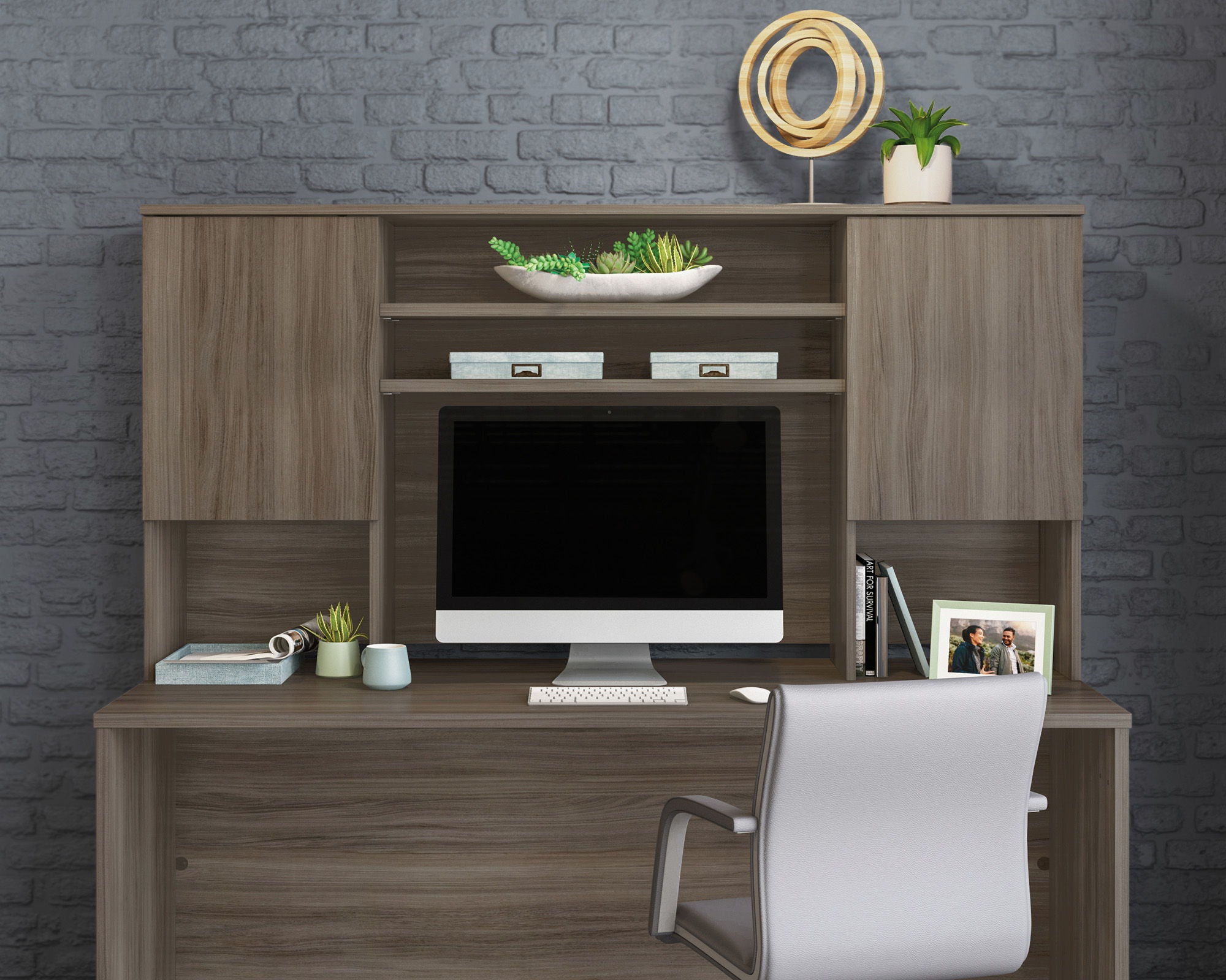 Commercial Desktop Hutch in Hudson Elm