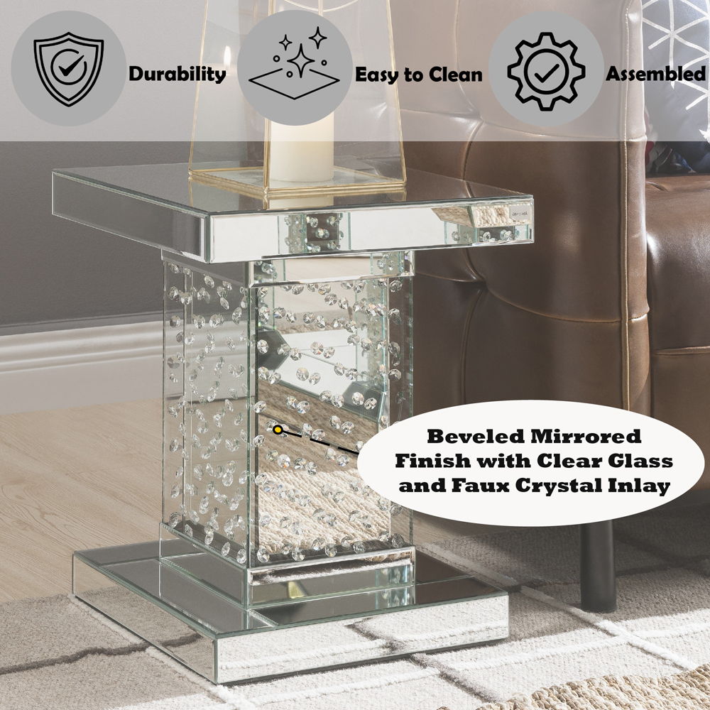 Nysa - 20" End Table - Mirrored & Faux Crystals