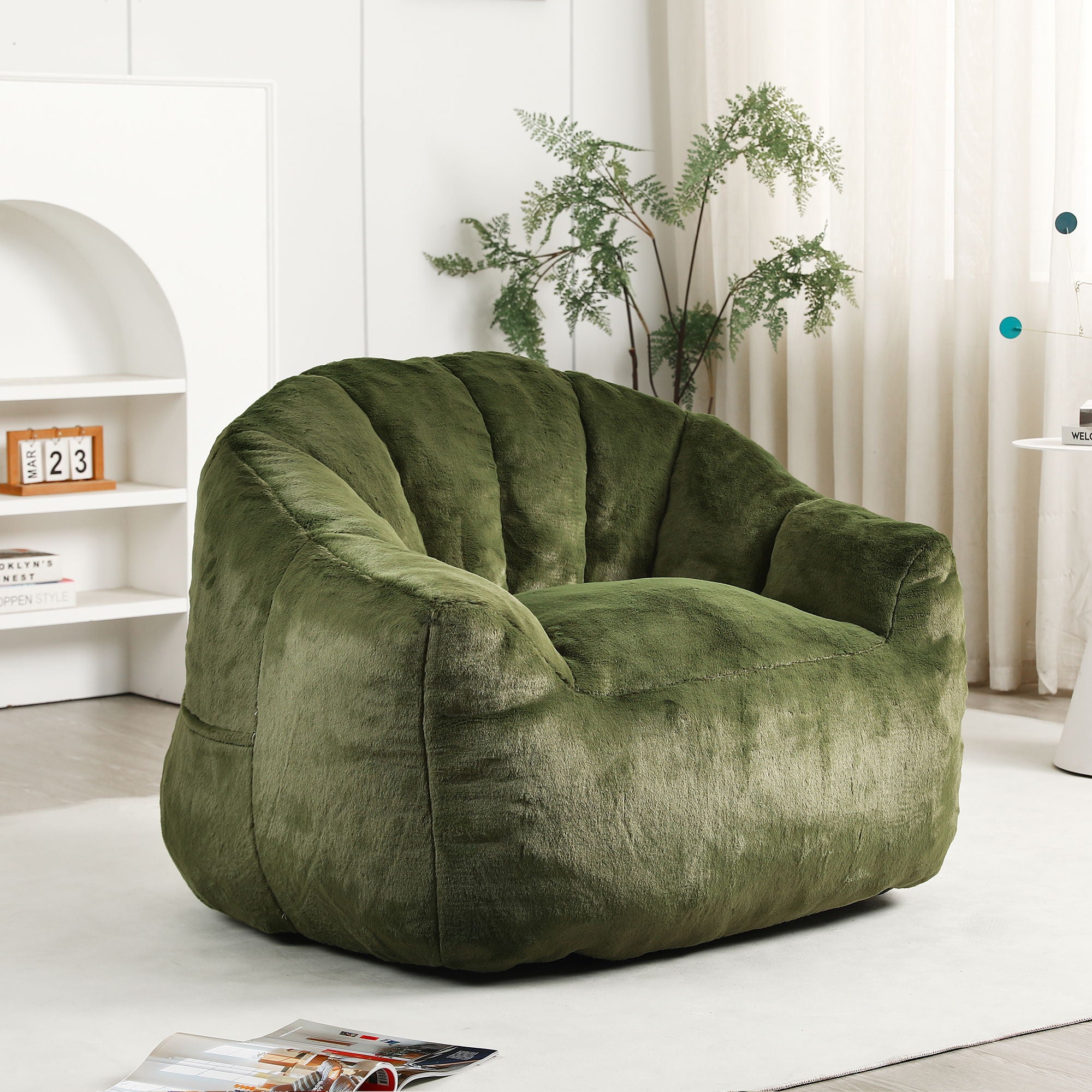 Beanbag Chair, Beanbag Sofa Chair With Armrests Stuffed High Density Foam