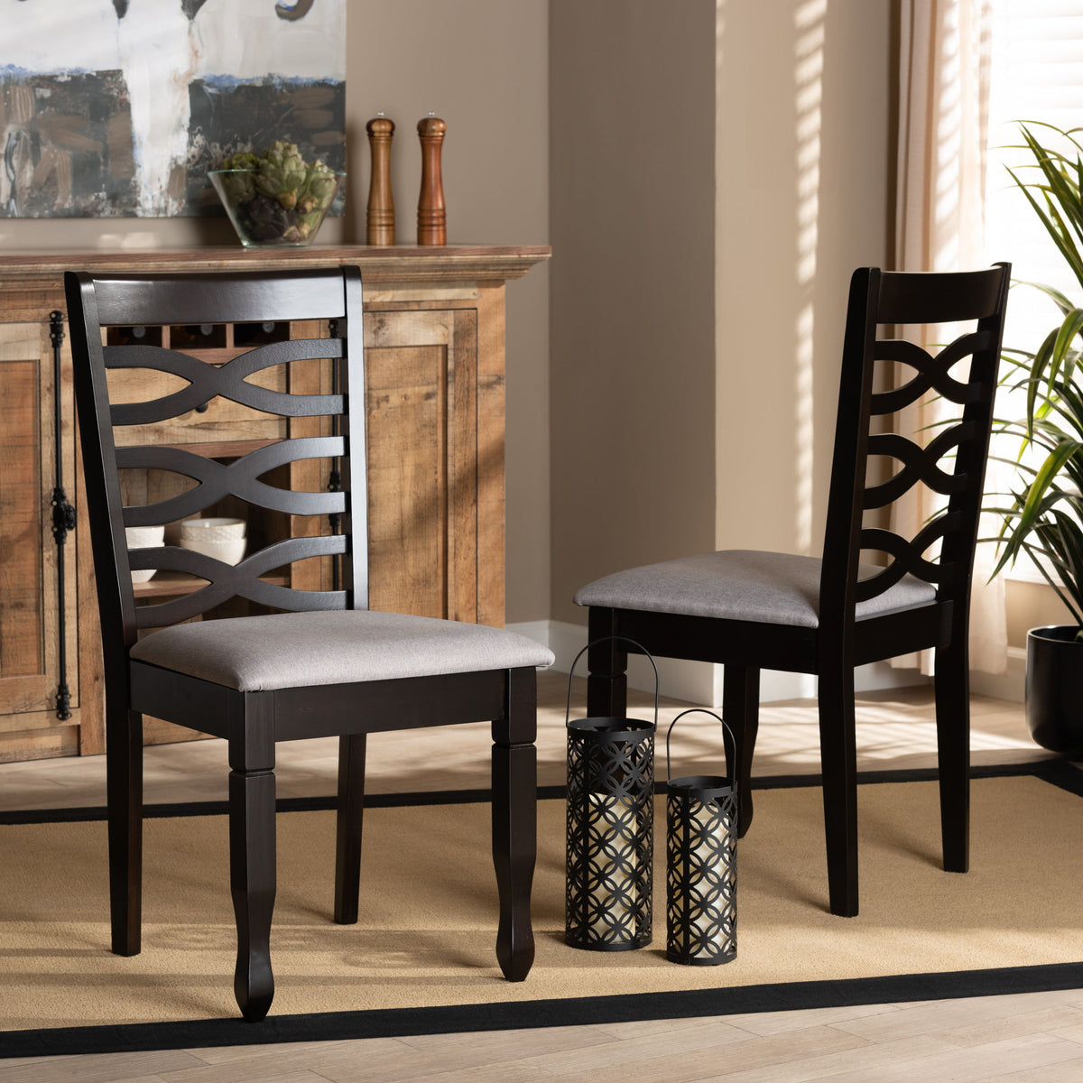 Lanier Modern and Contemporary Grey Fabric Upholstered Espresso Brown Finished Wood 2-Piece Dining Chair Set