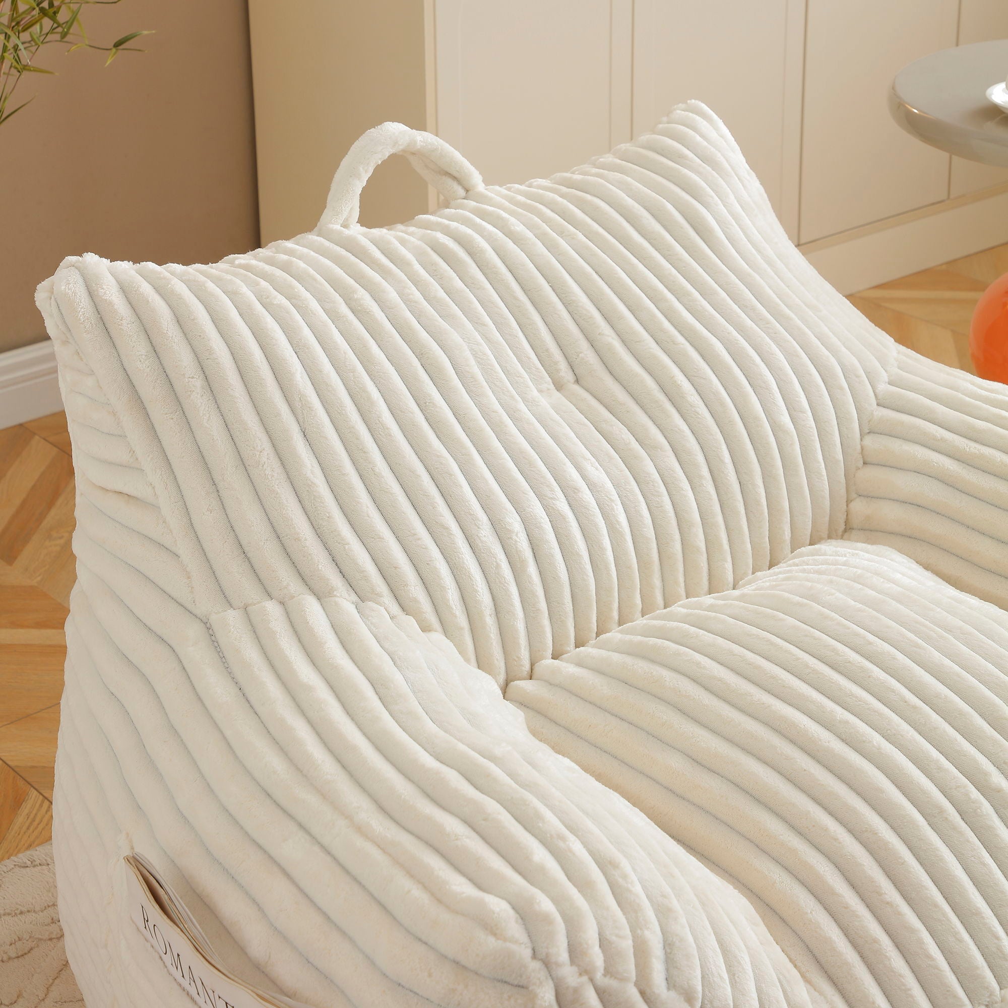 Giant Plush Bean Bag Chair With Armrests And Footstool