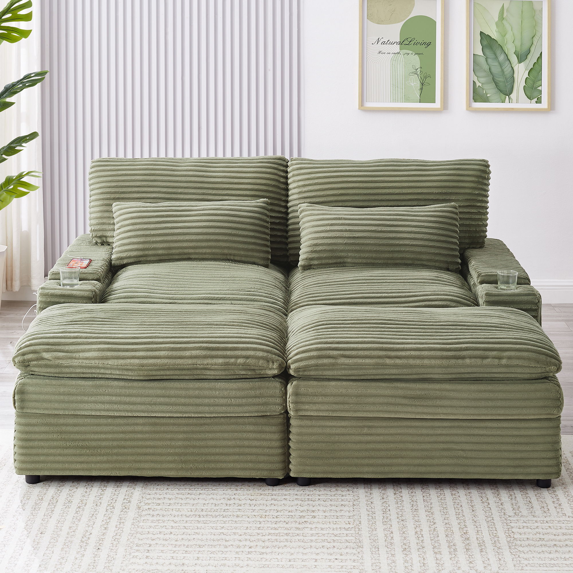 Convertible Loveseat Sofa With Storage And USB Ports - Green