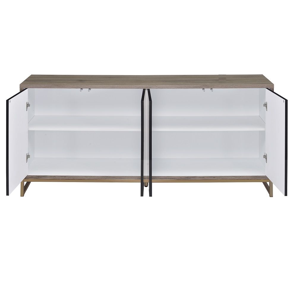 ACME Payo - Console Cabinet - Black Marble Print Oak Champagne | Meri Furniture