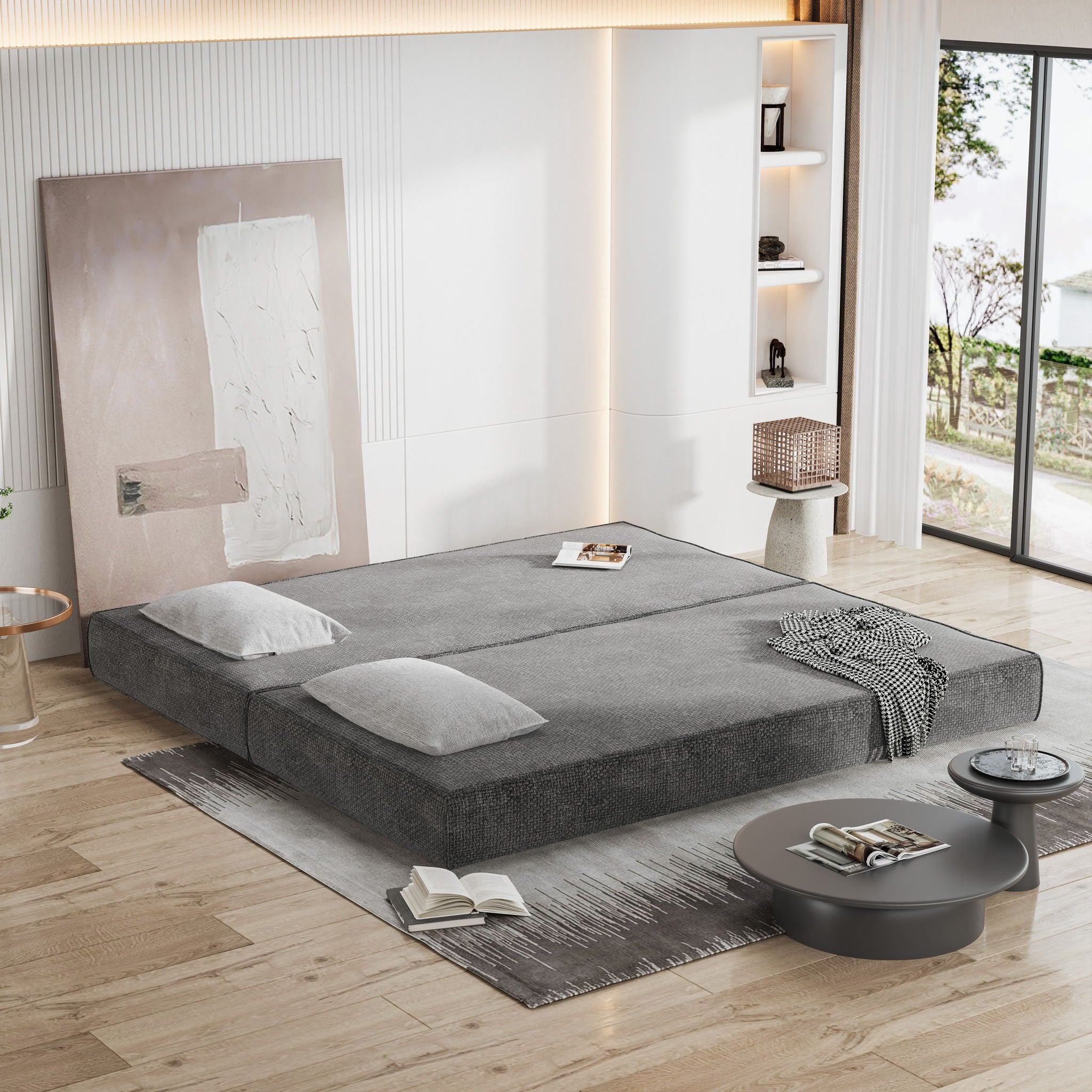 3 Seat Folding Floor Couch & King Size Bed Mattress