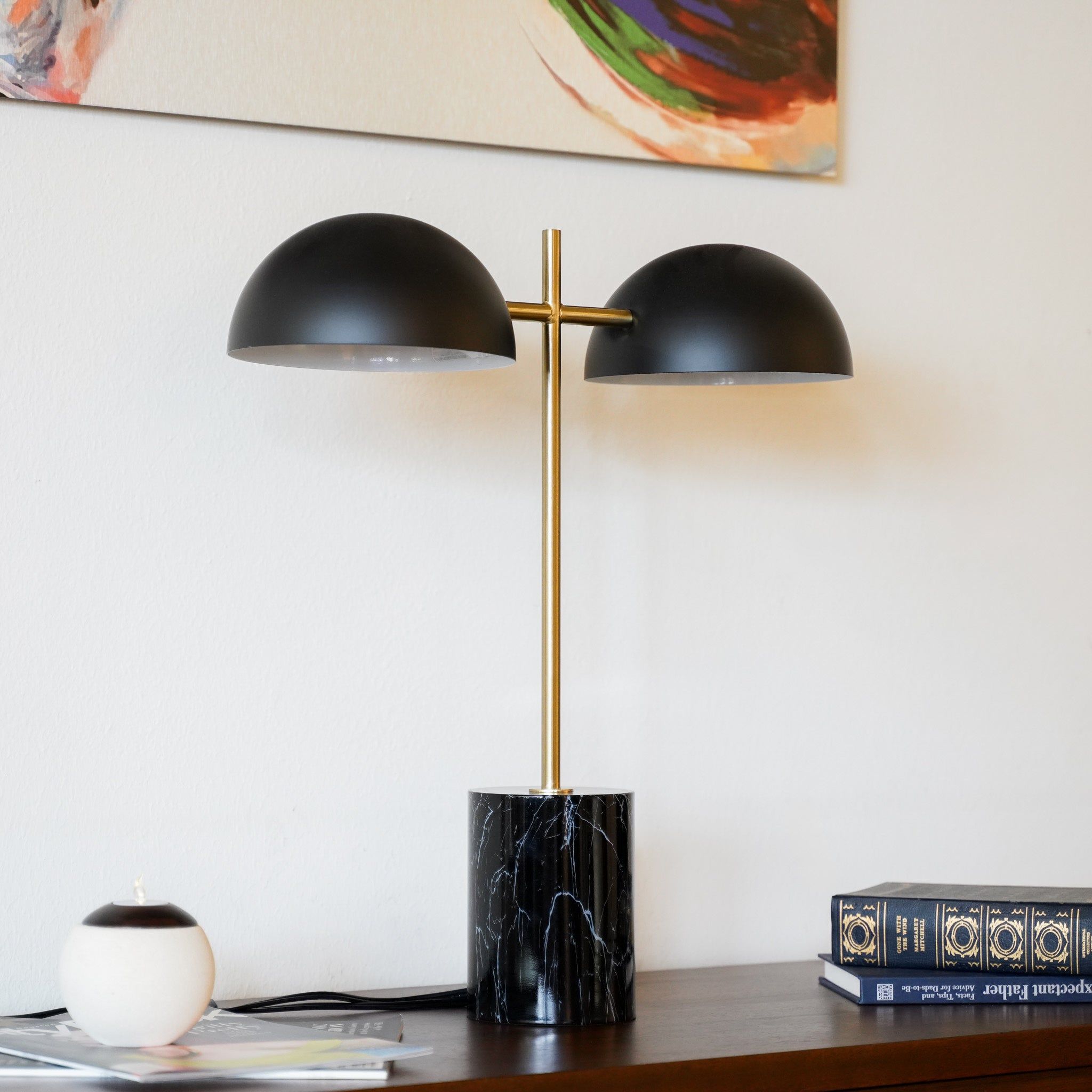 Nova - Hydro Table Lamp With On / Off Switch Double Lamp - Black / Gold / Marble