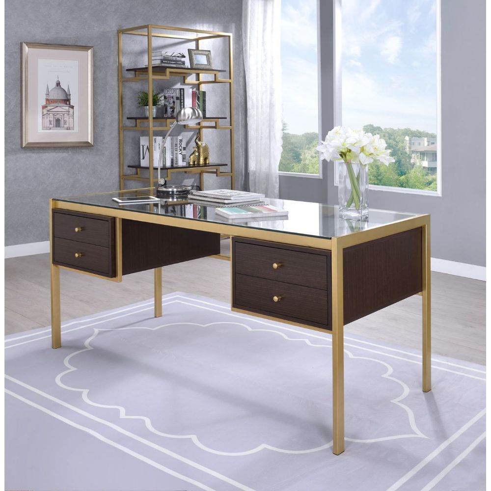 Yumia - Writing Desk - Gold & Walnut