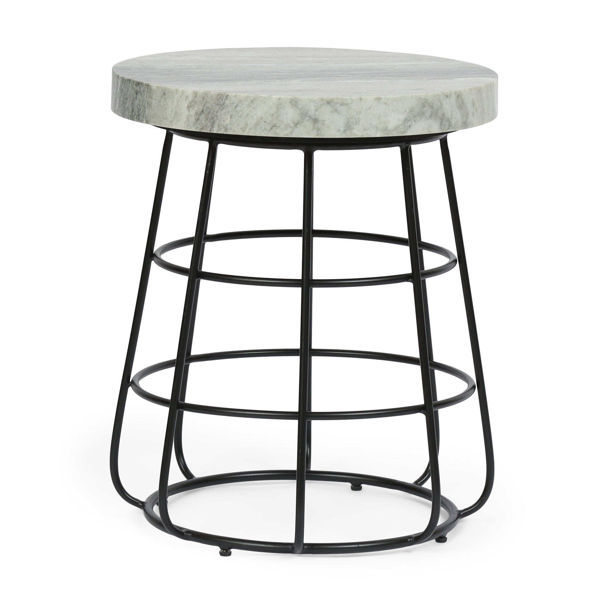 Side Table With Marble Top And Iron Base - Black / White