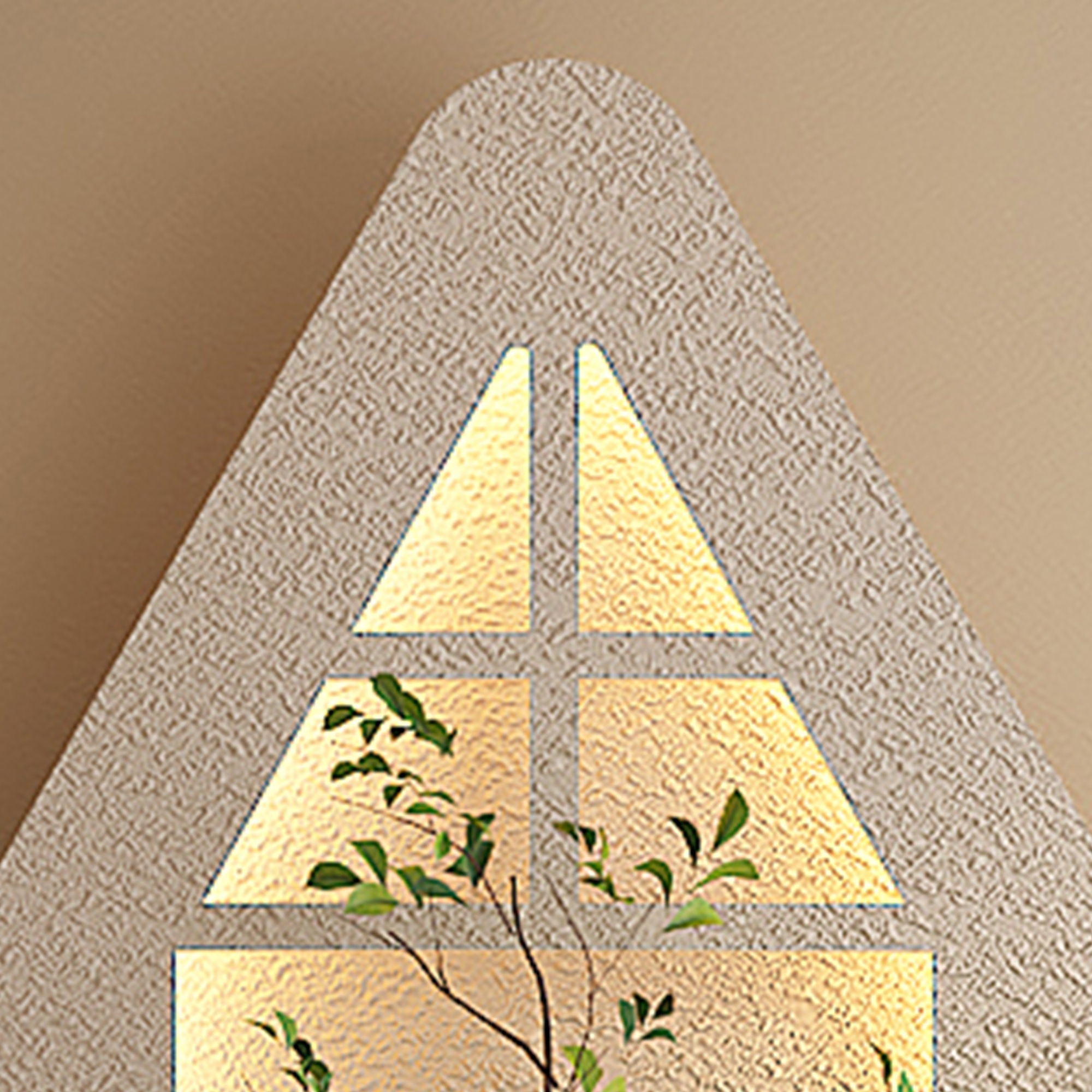 Adjustable 3 Color LED Sandstone Wall Decor With Simulated Plants, Glass Vase & Rabbit Statue - Light Coffee