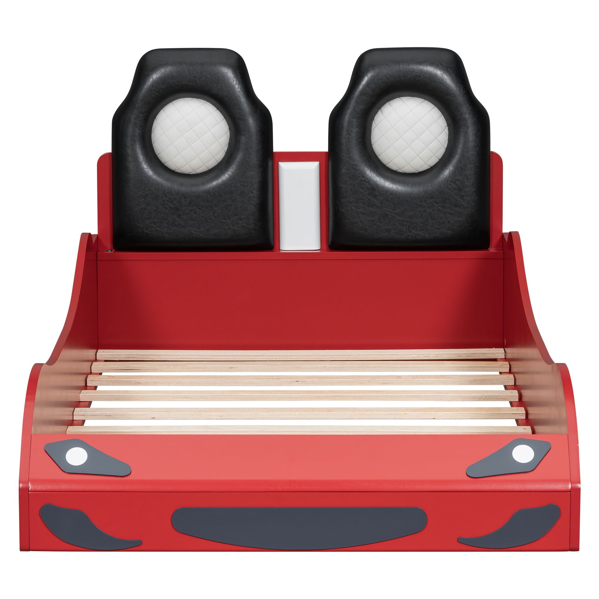 Race Car Shaped Platform Bed With LED And Upholstered Backrest In