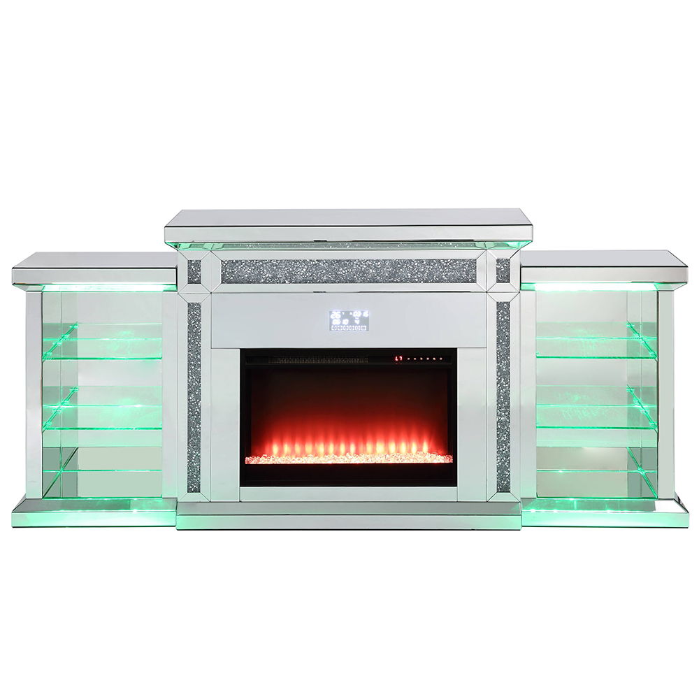 Noralie - Fireplace With LED & Bluetooth - Mirrored & Faux Diamonds