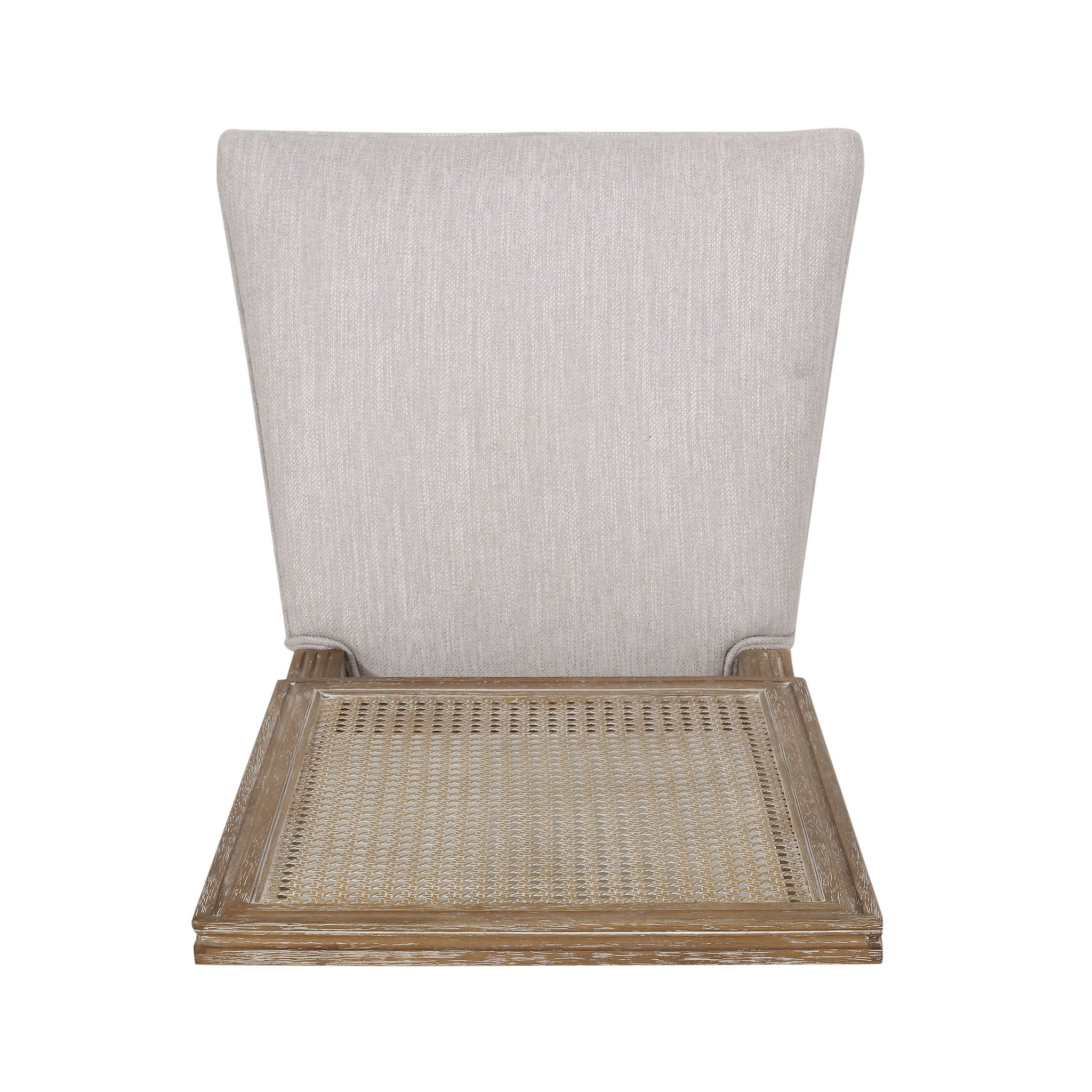 French Country Dining Chair With Rectangular Cane Backrest And Smooth Upholstered Seating