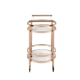 Show off your personality with the Lakelyn serving cart. The clear tempered glass top and mirror bottom are the ideal place for placing your dishes and dining accessories. Roll it where need be on its softer rubber wheels and prepare to entertain.