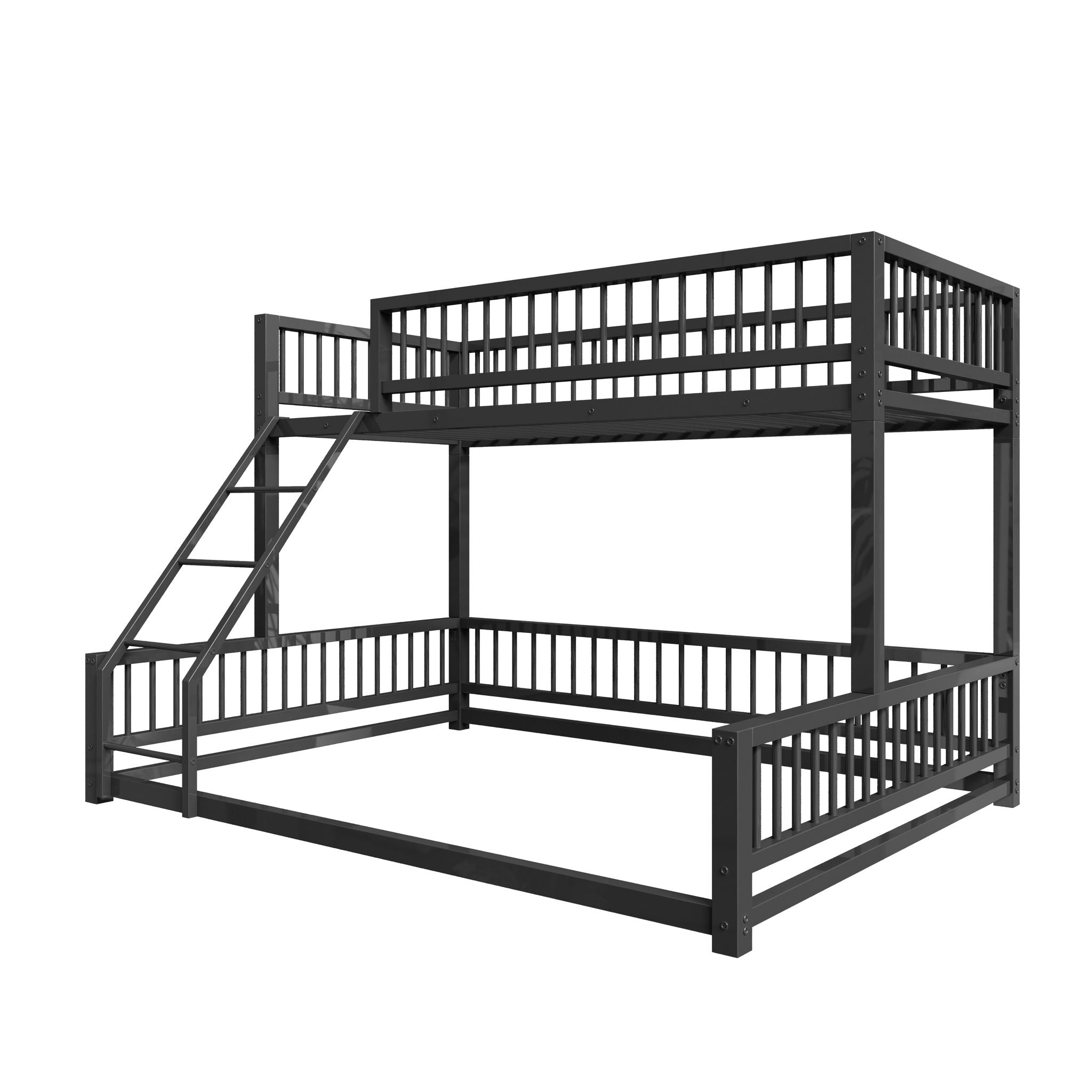 Bunk Bed Frame With Ladder And Safety Guardrails