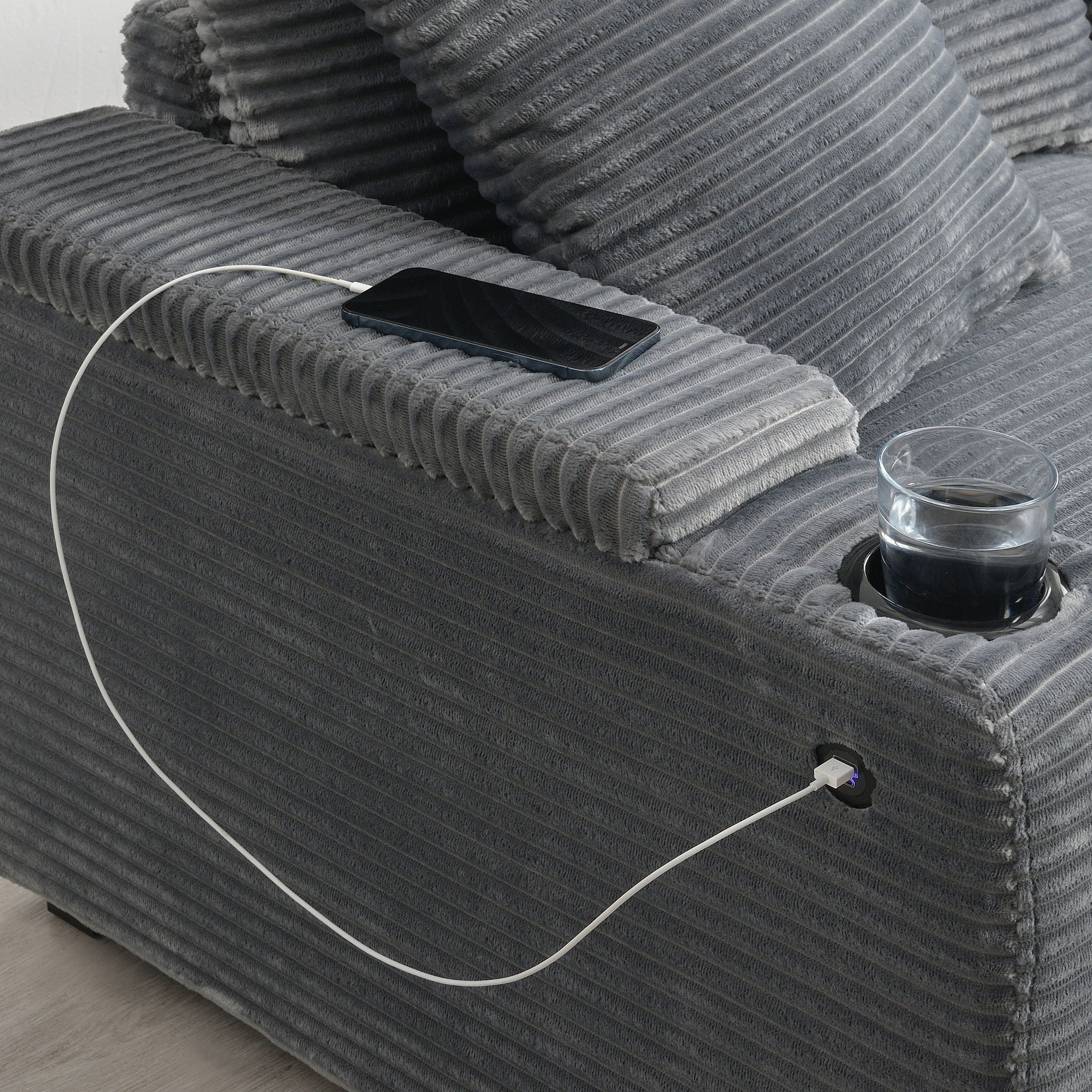 Convertible L Shaped Sectional Corner Couch With Armrest Storage Cup Holders USB Charger, Irregular Corner Oversized Comfy Modular Sofa