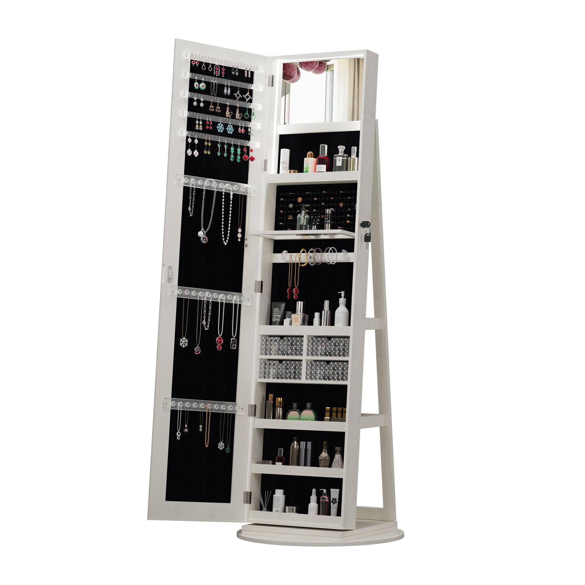 Swivel Jewelry Cabinet With Full Length Mirror