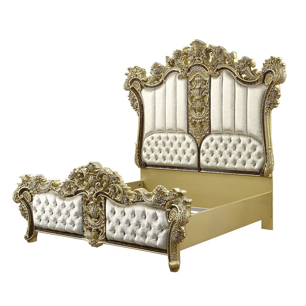 ACME Desiderius - Eastern King Bed - Antique Gold & Hand Painted Brown | Meri Furniture