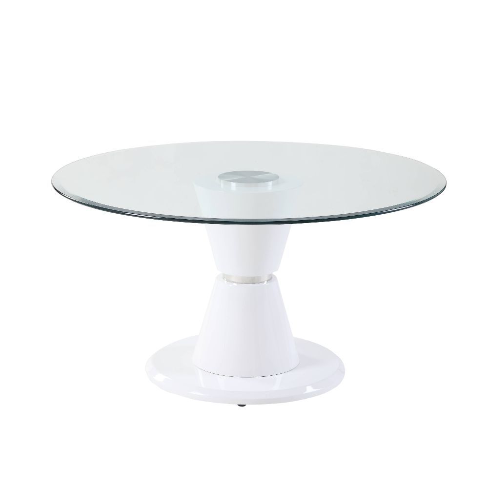 ACME Kavi - Dining Table - Clear Glass & White High Gloss | Meri Furniture
