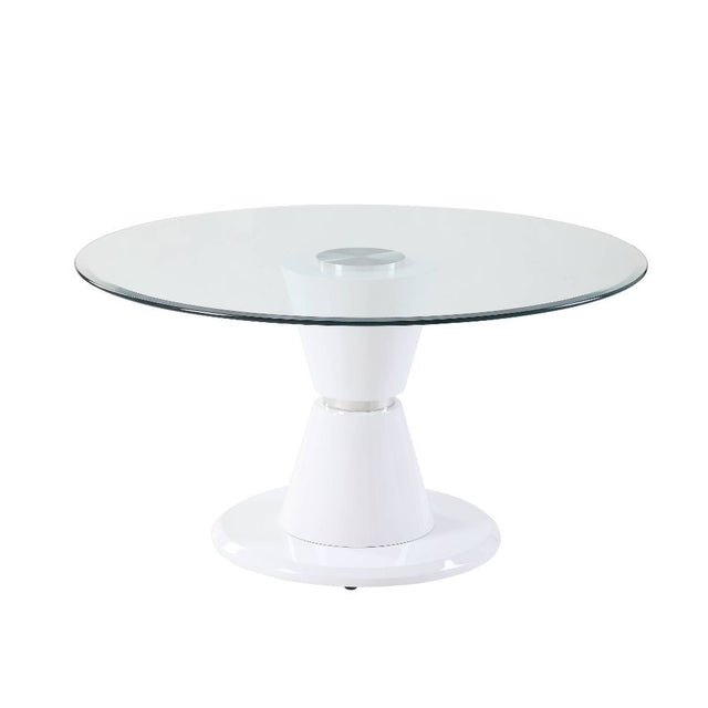 ACME Kavi - Dining Table - Clear Glass & White High Gloss | Meri Furniture