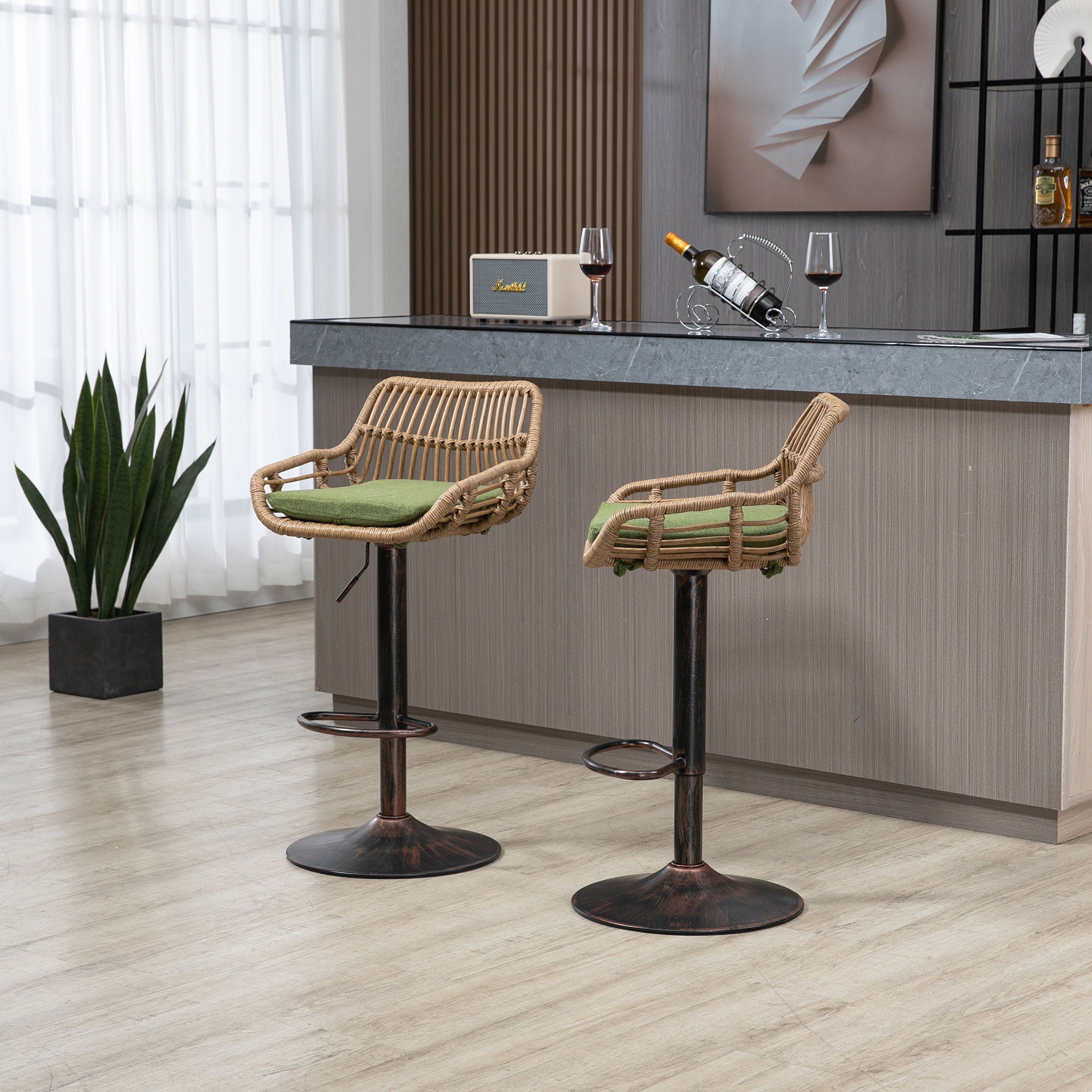 Modern Swivel Bar Stools Adjustable Counter Chairs With Footrest (Set of 2)