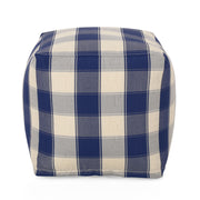Connor - Checkered Square Pouf Ottoman And Floor Cushion - Ivory / Navy