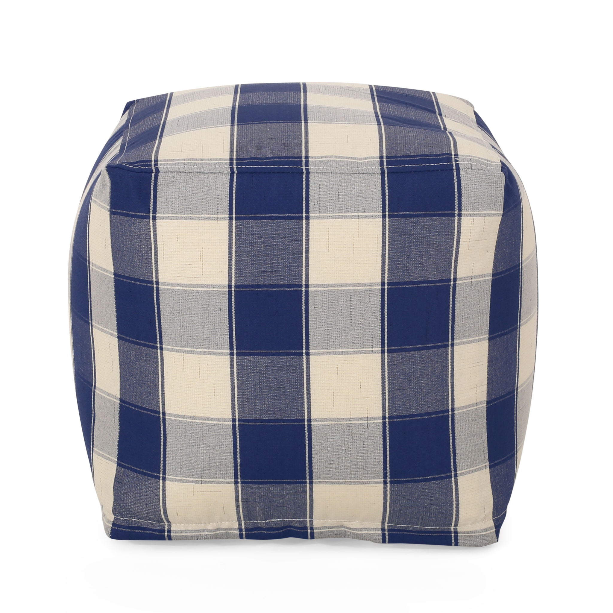 Connor - Checkered Square Pouf Ottoman And Floor Cushion - Ivory / Navy