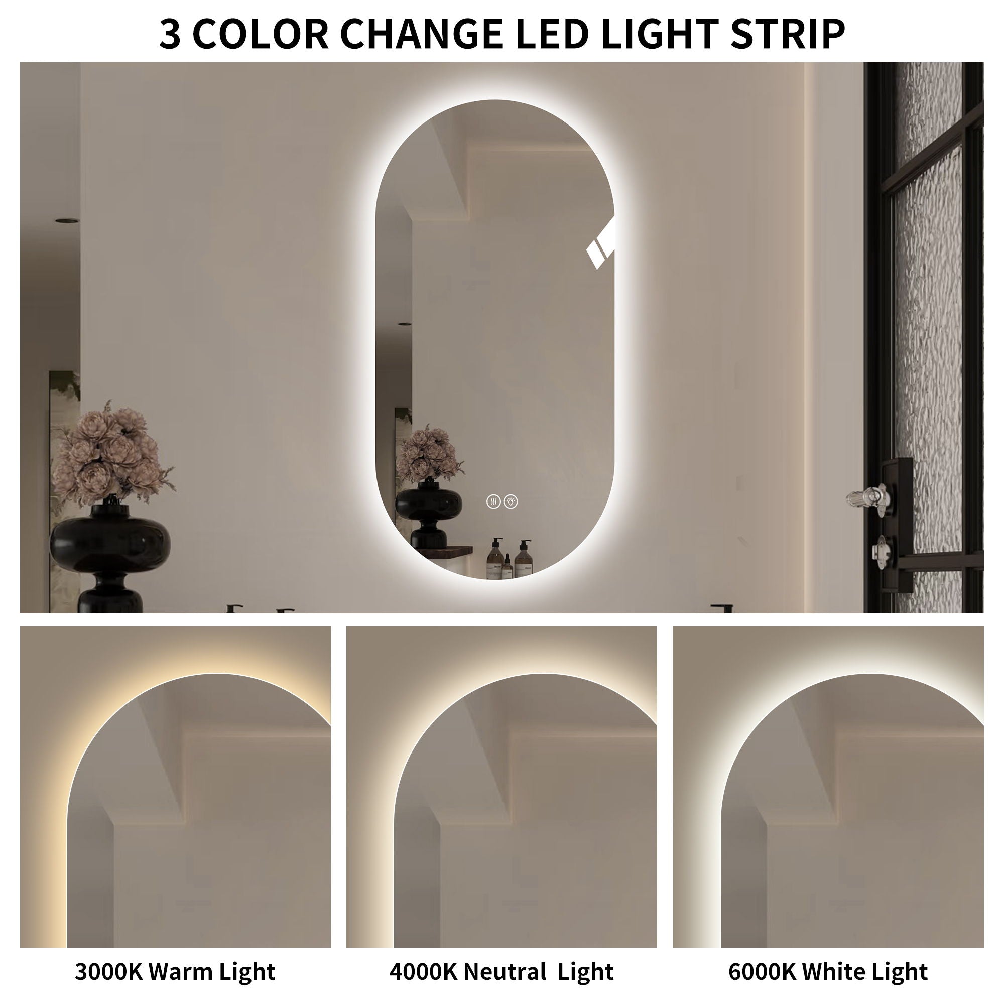 Smart Wall Mounted LED Touch Screen Mirror With Anti-Fog Function And Adjustable Lighting