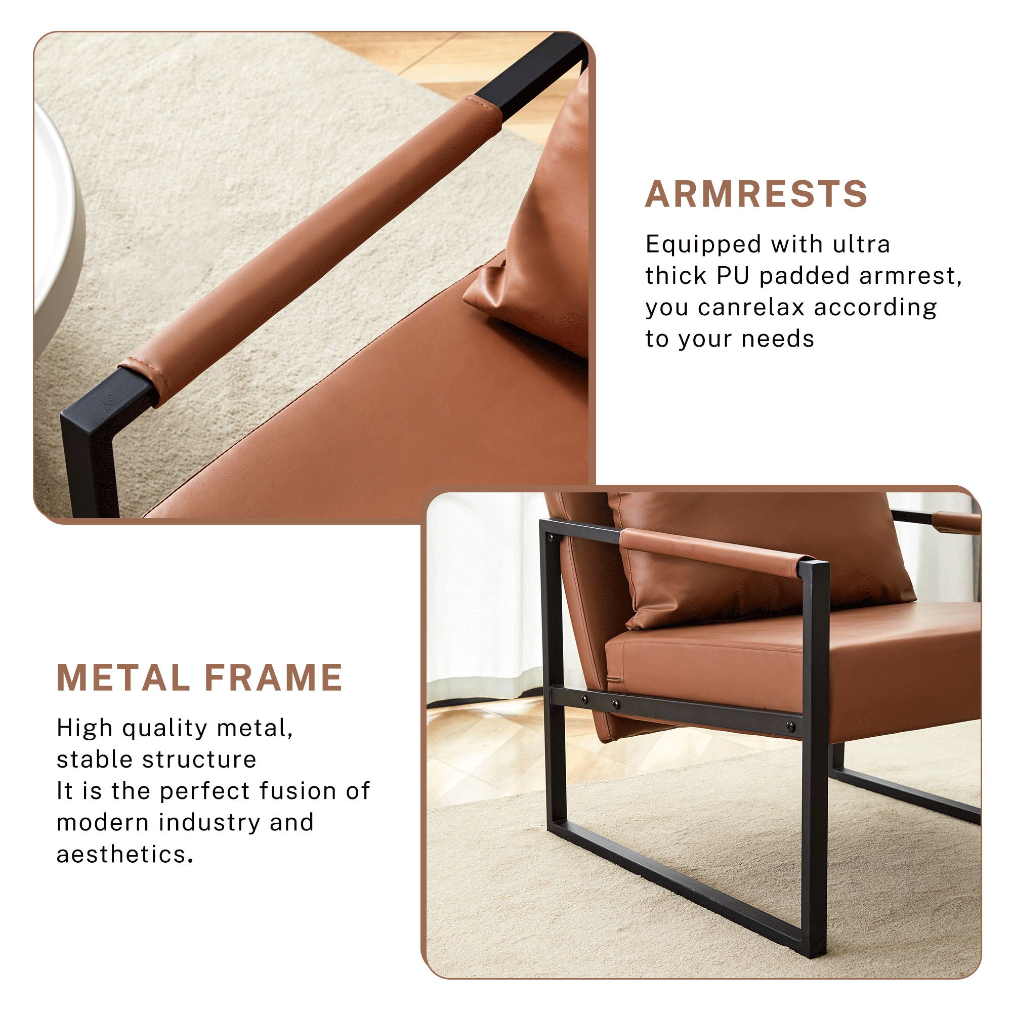 Classic Leather And Metal Frame Sofa, Ergonomically Designed, A Perfect Blend Of Modern And Industrial Styles