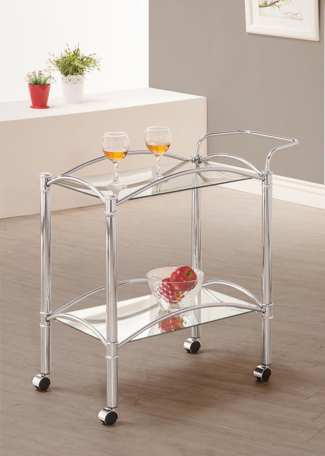 Coaster Fine Furniture Shadix - 2-Tier Rectangular Glass Shelf Metal Bar Cart - Chrome | Meri Furniture