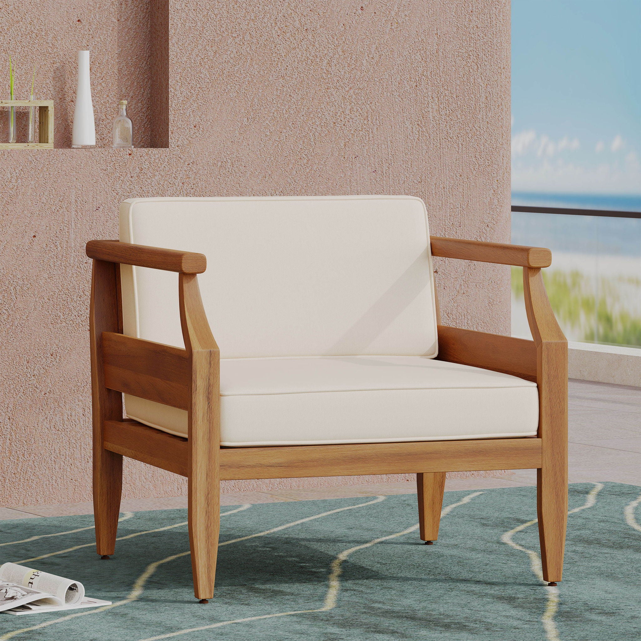 Outdoor Club Chair With Recessed Arms And Cushions