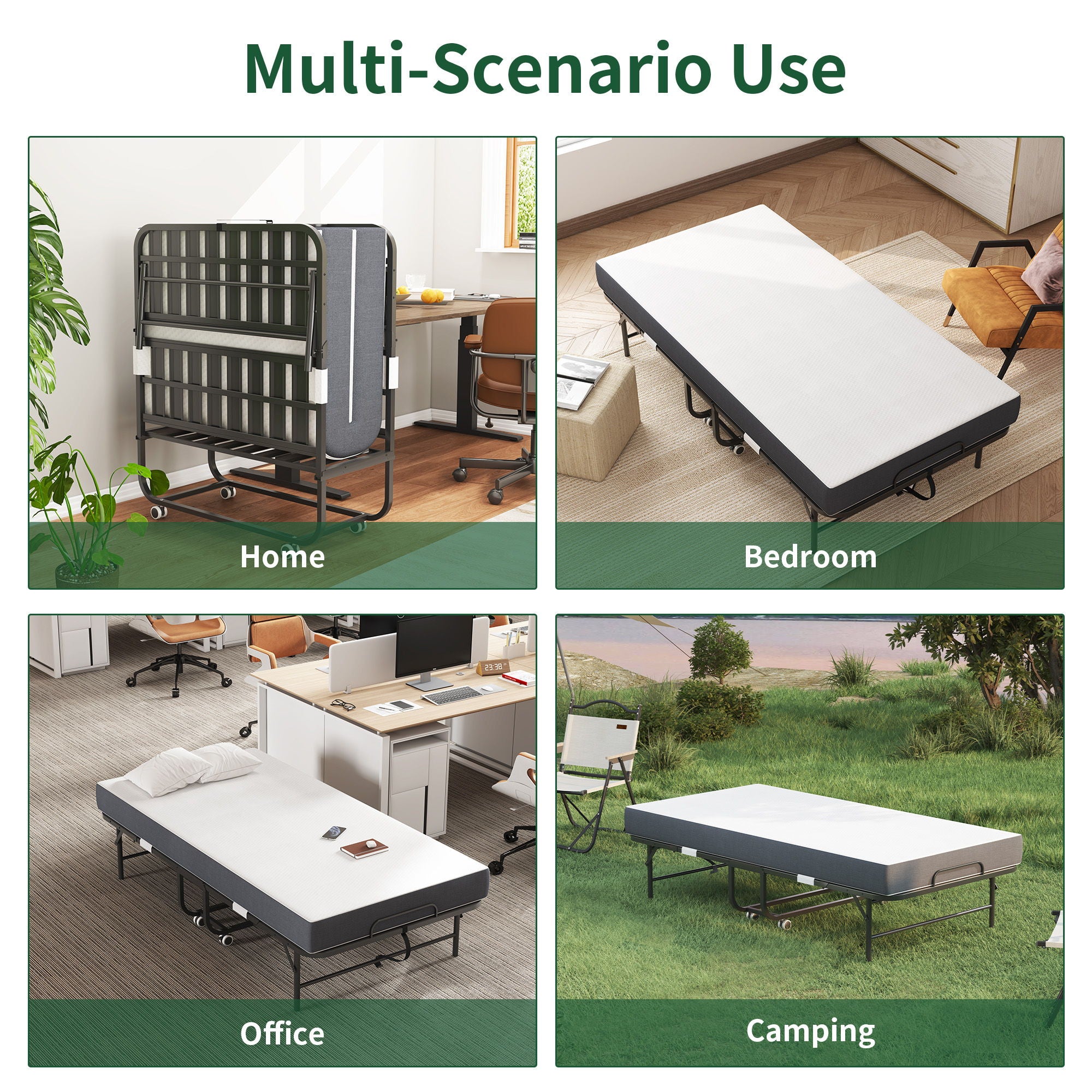 Twin Folding Bed With Memory Foam Mattress Portable Rollaway Bed Sturdy Metal Frame - Brushed Nickel