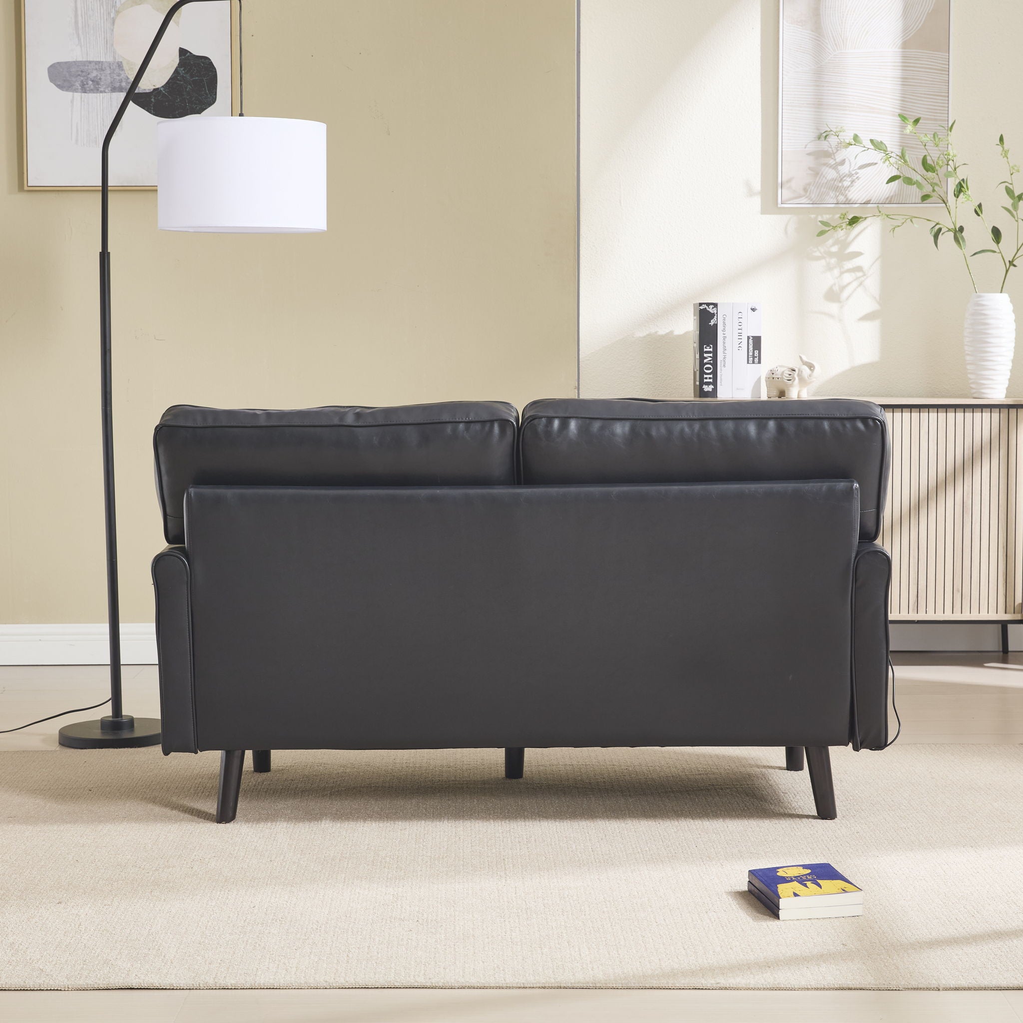 Mid Century Modern Loveseat Sofa With USB Ports, Removable Pillow Cover