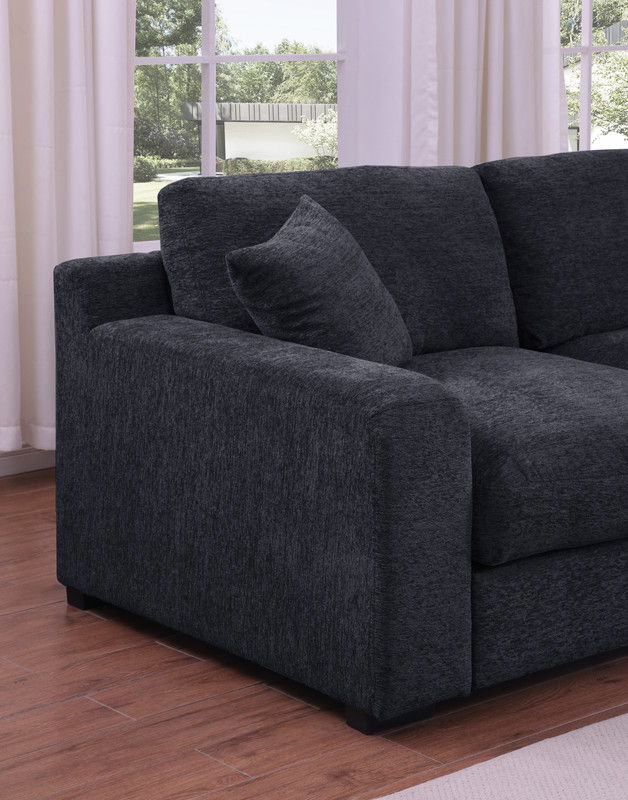 Celine 128"W Charcoal Chenille Fabric Corner Sectional Sofa with Right-Facing Chaise, Cupholders, and Charging Ports