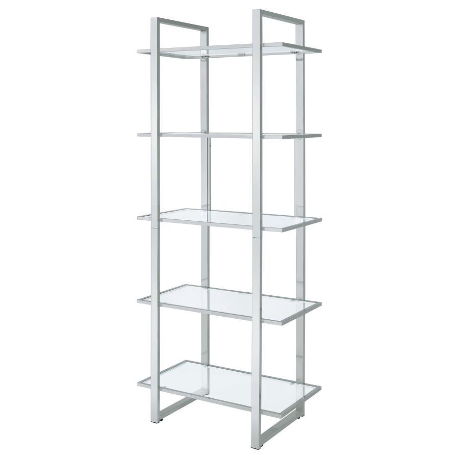 Coaster Fine Furniture Hartford - 5-Shelf Glass Bookshelf - Chrome | Meri Furniture