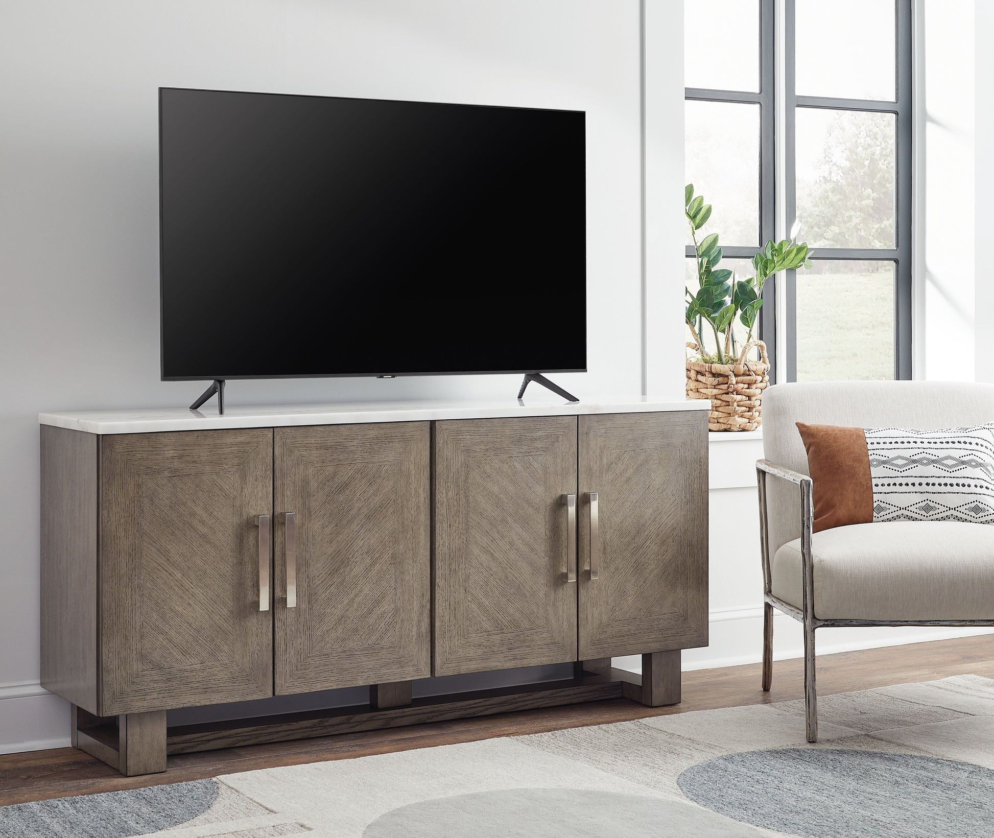 Signature Design by Ashley® Loyaska - Grayish Brown / White - Extra Large TV Stand | Meri Furniture