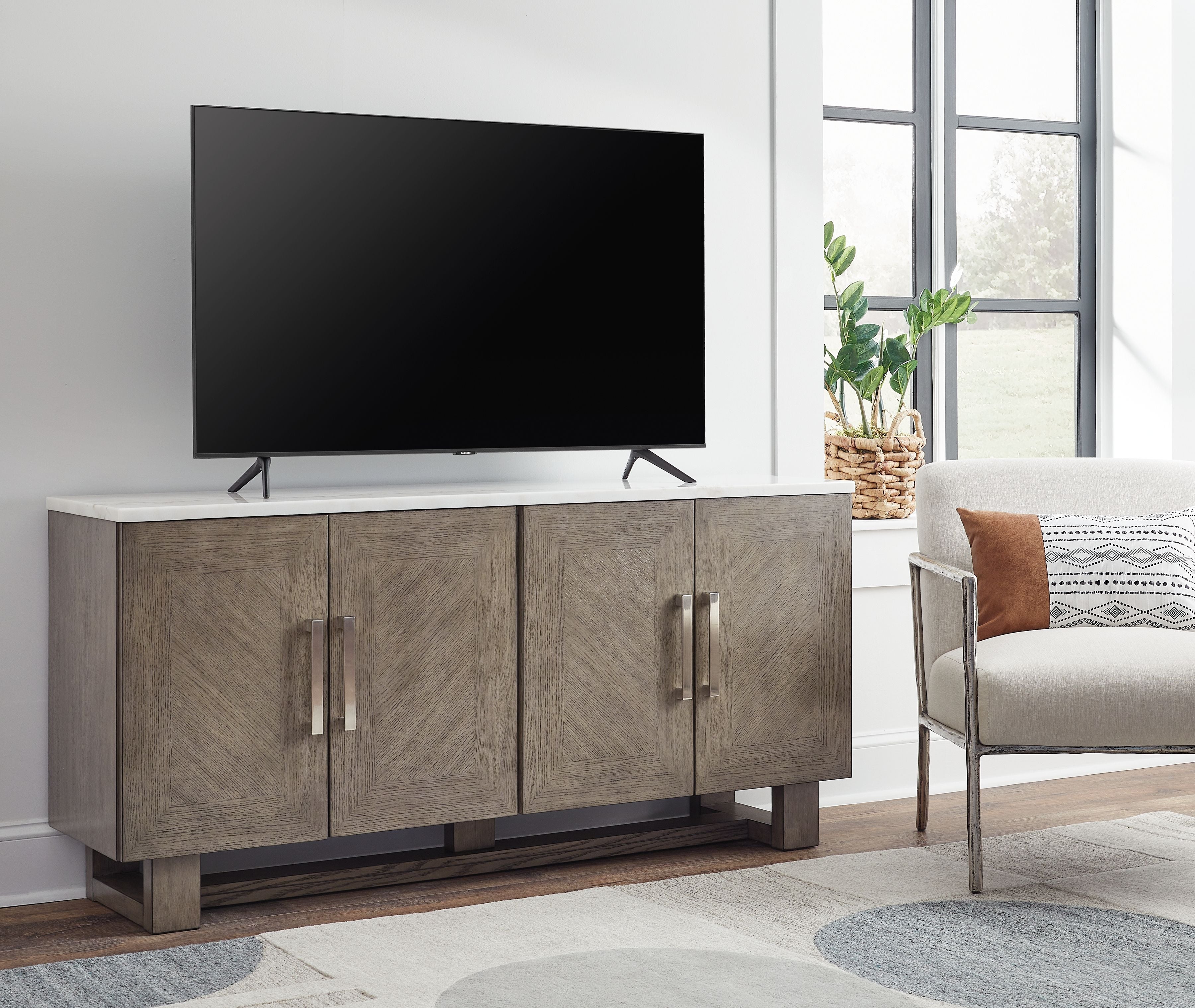 Signature Design by Ashley® Loyaska - Grayish Brown / White - Extra Large TV Stand | Meri Furniture