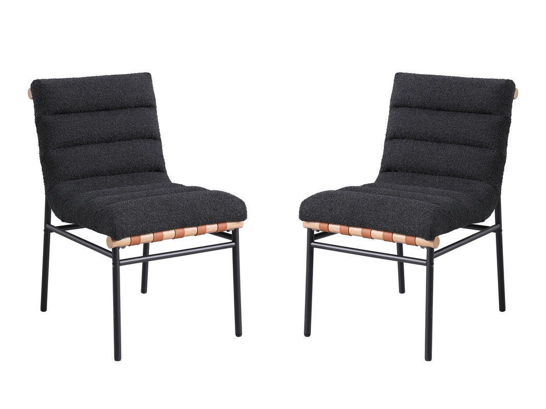 Lahni Black Boucle Fabric Set of 2 Dining Chair with Black Iron Legs