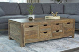 Esther - 6-Drawer Solid Wood Coffee Table - Natural