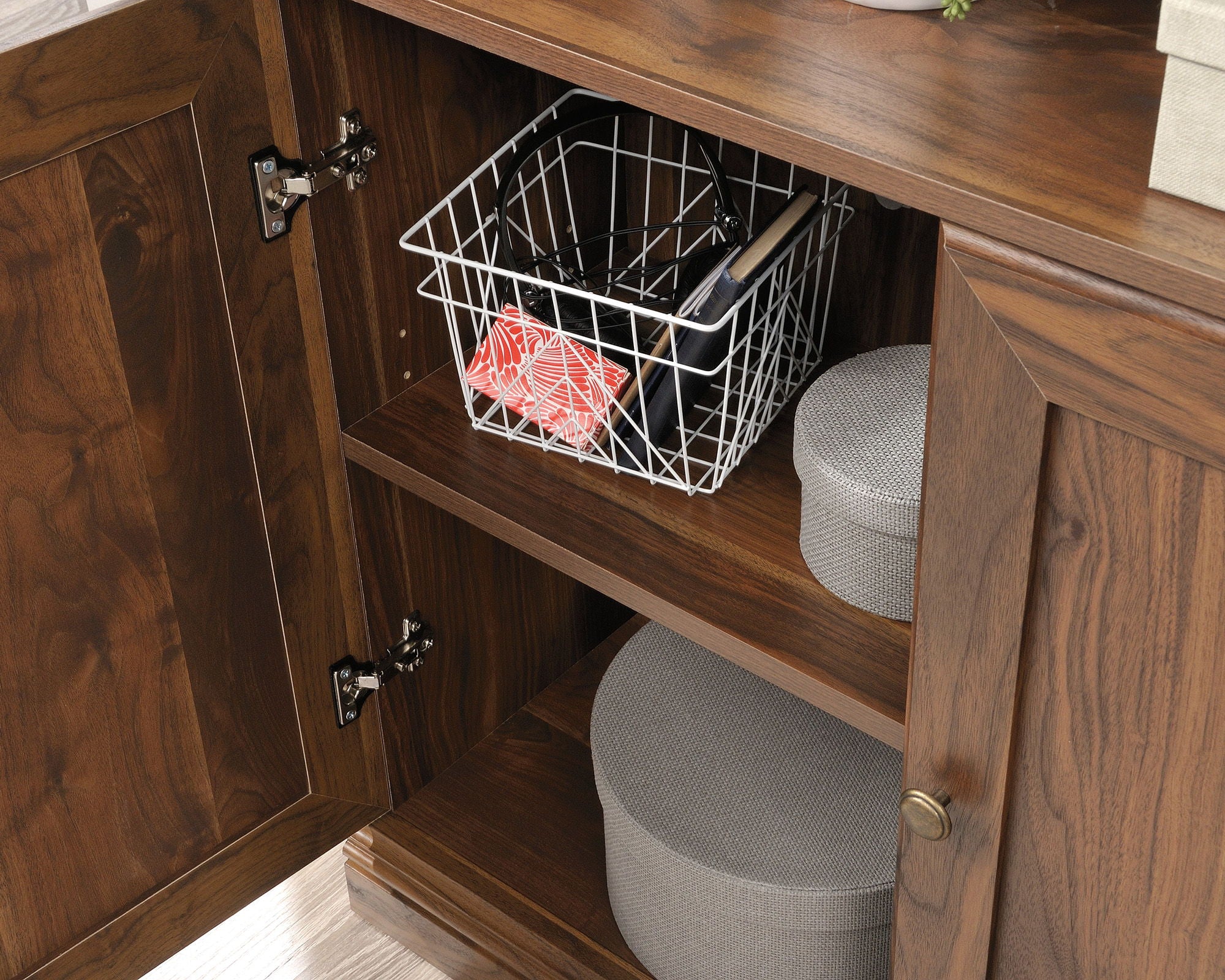 Transitional 3-Shelf Bookcase with Doors