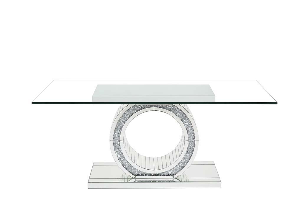 ACME Noralie - Dining Table - Mirrored & Faux Diamonds - Glass - 30" | Meri Furniture