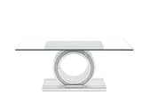ACME Noralie - Dining Table - Mirrored & Faux Diamonds - Glass - 30" | Meri Furniture