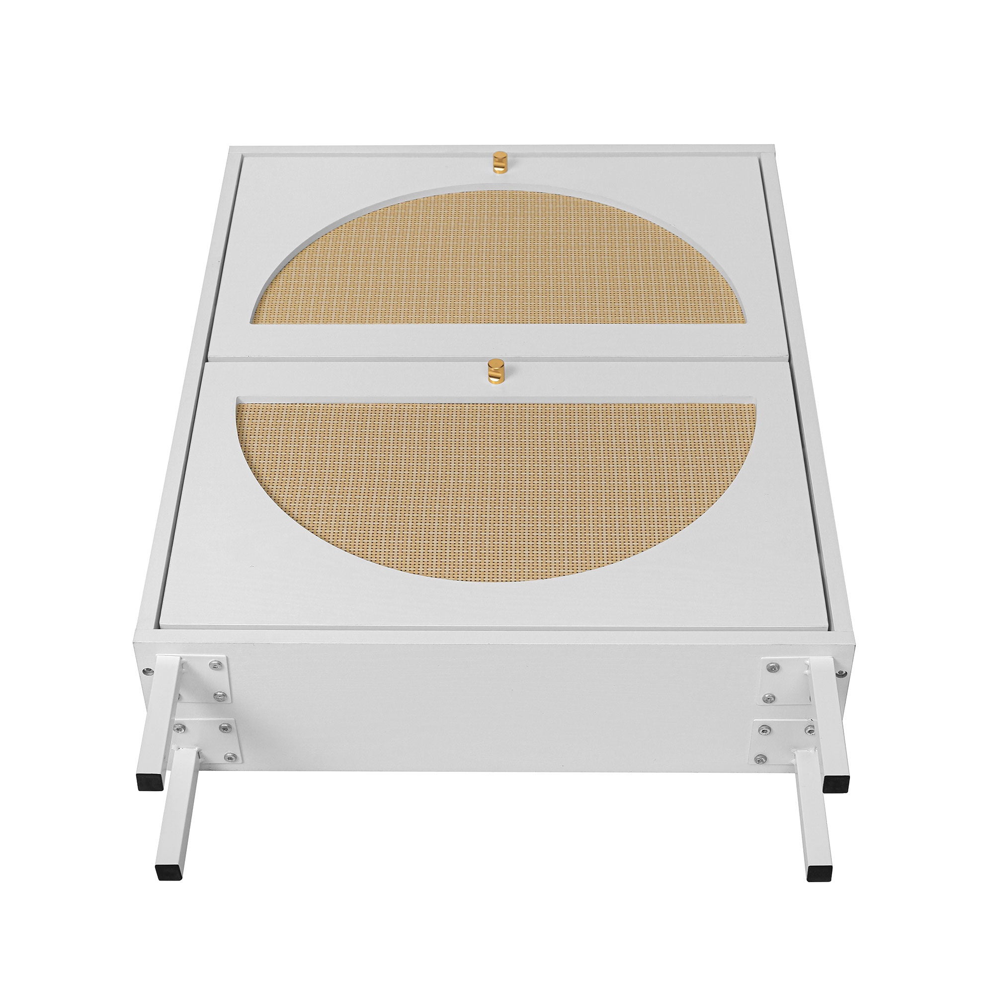 2 Door Shoe Rack, Rattan, Double Layer, Suitable For Living Room, Hallway - White