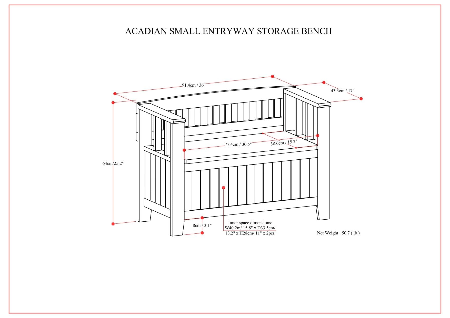 Acadian - Entryway Storage Bench, Handcrafted