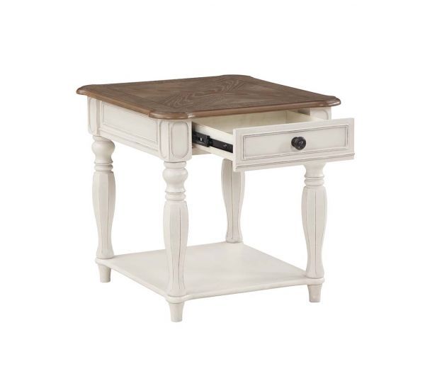 ACME Florian - End Table - Oak & Antique White Finish | Meri Furniture